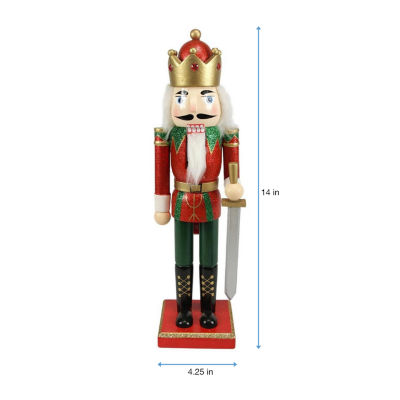 14'' Red Glittered Nutcracker King with Sword Christmas Tabletop Figurine