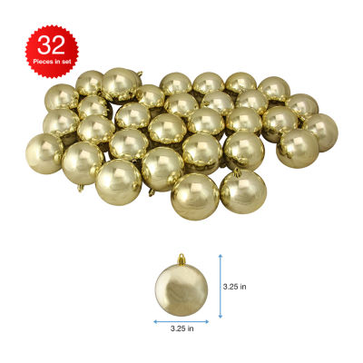 32ct Champagne Gold Shatterproof Shiny Christmas Ball Ornaments 3.25 inches 80mm