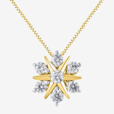 (G/Si2) Womens 1/2 CT. T.W. Lab Grown White Diamond 10K Gold Sunburst 18 Inch Pendant Necklace