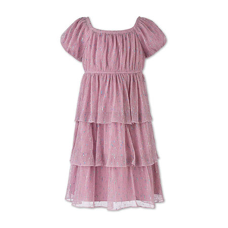 Speechless Little Girls Short Sleeve Babydoll Dress, 6, Pink