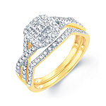 Womens 1/2 CT. T.W. Genuine White Diamond 14K Gold Cushion Halo Crossover Bridal Set