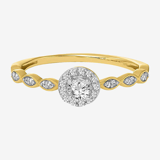Womens 1/4 CT. T.W. Genuine White Diamond 10K Gold Round Halo Engagement Ring