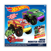 Hot Wheels Diy Toy Wood Monster Trucks - 2 Pack (Marvel Avengers Hulk and  Ironman)