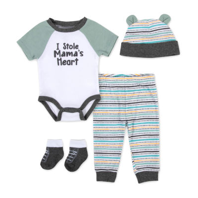Baby Essentials Boys 4-pc. Crew Neck Short Sleeve Bodysuit Set