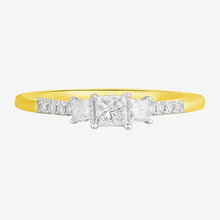 Love Lives Forever (F / Si2) Womens 1/2 CT. T.W. Lab Grown White Diamond 10K White Gold Side Stone 3-Stone Engagement Ring, 6, Yellow