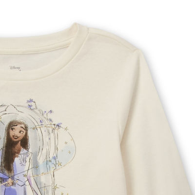 Disney Collection Little & Big Girls Crew Neck Long Sleeve Wish Graphic T-Shirt