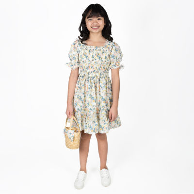 Rare Editions Little & Big Girls Short Sleeve Puffed Sleeve A-Line Dress