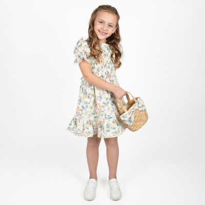 Rare Editions Little & Big Girls Short Sleeve Puffed Sleeve A-Line Dress