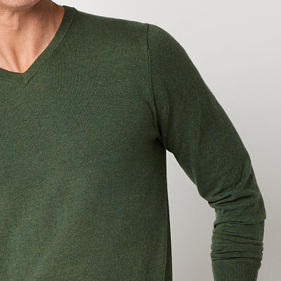 St. John's Bay Fine Gauge Mens V Neck Long Sleeve Pullover Sweater