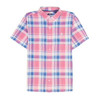 IZOD Madras Mens Classic Fit Short Sleeve Plaid Button-Down Shirt