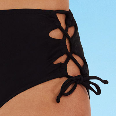 Decree Womens Stretch Fabric Textured High Waist Bikini Swimsuit Bottom Juniors