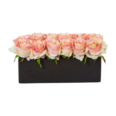 Dozen Silk Roses in Ceramic Rectangular Planter
