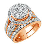 Womens 3 CT. T.W. Genuine White Diamond 10K Rose Gold Round Side Stone Halo Bridal Set