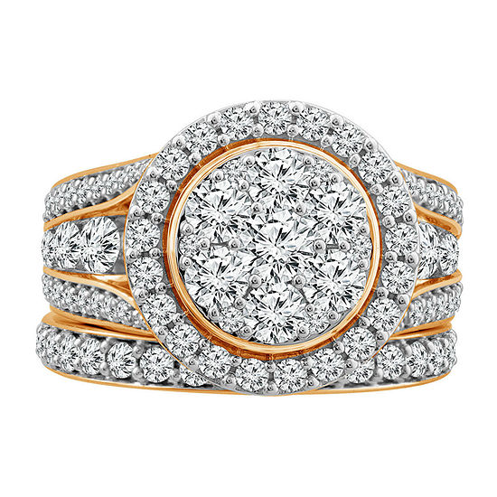 Womens 3 CT. T.W. Genuine White Diamond 10K Rose Gold Round Side Stone Halo Bridal Set