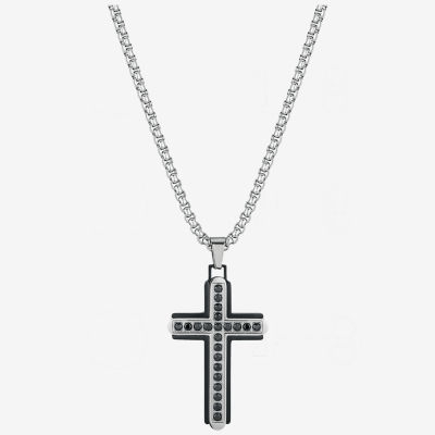 J.P. Army Men's Jewelry Cubic Zirconia Stainless Steel 24 Inch Cable Cross Pendant Necklace