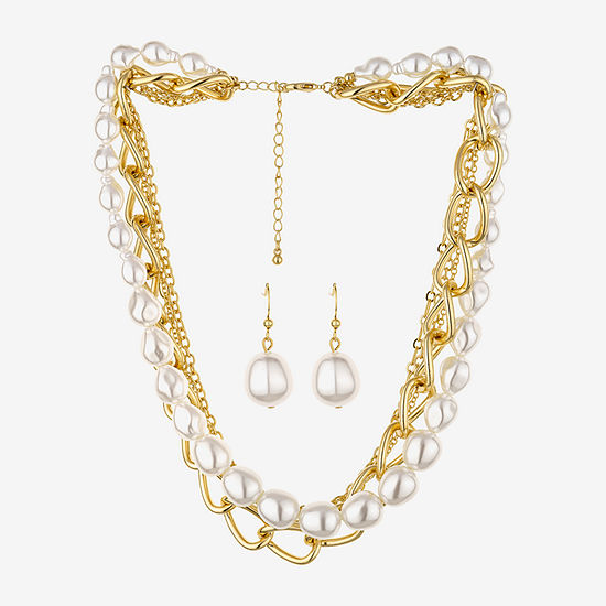 Bold Elements Gold Tone Statement Necklace & Drop Earring 2-pc. Simulated Pearl Jewelry Set