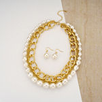 Bold Elements Gold Tone Statement Necklace & Drop Earring 2-pc. Simulated Pearl Jewelry Set