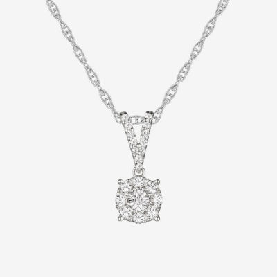 Diamond Blossom Womens 1/3 CT. T.W. Mined White Diamond 10K White Gold Round Pendant Necklace