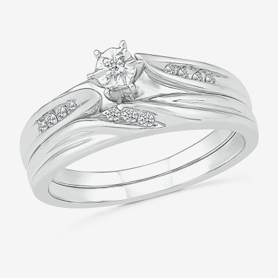 4.60mm Unisex Adult 1/10 CT. T.W. Natural White Diamond 10K White Gold Round Side Stone Wedding Ring Set