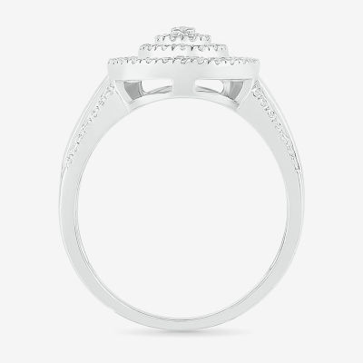 6.20mm Unisex Adult 1 CT. T.W. Natural White Diamond 10K White Gold Pear Side Stone Halo Engagement Ring