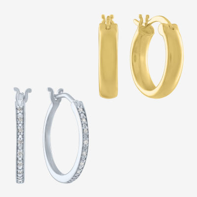 Yes, Please! Diamond Accent Natural White Diamond 14K Gold Over Silver Sterling Silver 2 Pair Earring Set