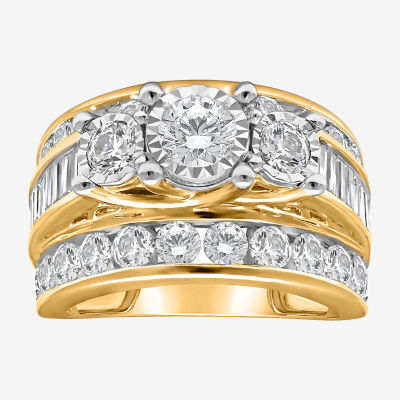 Love Lives Forever (I / I1) Womens 4 CT. T.W. Lab Grown White Diamond 10K Gold Round Side Stone 3-Stone Engagement Ring