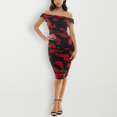 Premier Amour Floral Mesh Short Sleeve Midi Sheath Dress