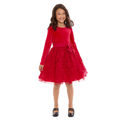 Bonnie Jean Little & Big Kid Girls Long Sleeve Velvet Fit + Flare Dress