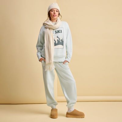 Xersion Womens Oversized Super Soft Fleece Graphic Crewneck Sweatshirt