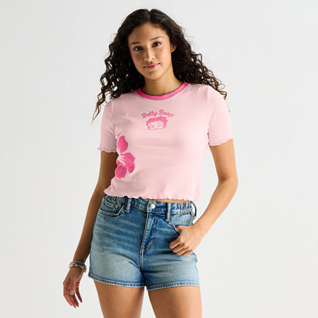 Grayson Threads, The Label Betty Boop Baby Tee Womens Juniors Crew Neck Short Sleeve Fitted Betty Boop Graphic T-shirt In Pink