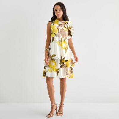 Robbie Bee Womens Sleeveless Floral Shift Dress