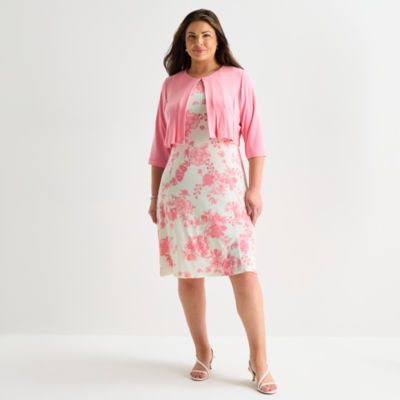 Danny & Nicole Womens Plus Floral Midi Jacket Dress