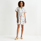 Liz Claiborne Denim Womens Tall Short Sleeve Shirt Dress