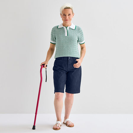 St. John's Bay Womens 11" Adaptive Easy-on + Easy-off Bermuda Short In Blue