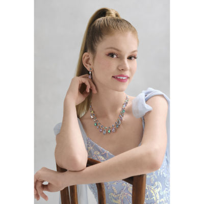 Bijoux Bar Silver Tone Womens Purple 17 Inch Statement Necklace