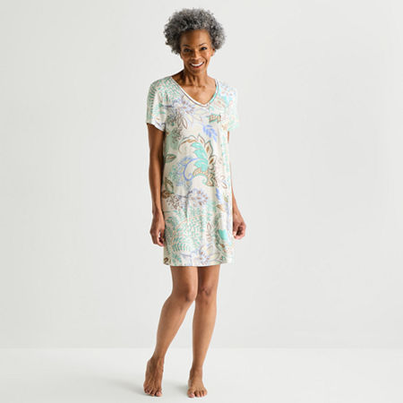 Liz Claiborne Cool and Calm Womens Plus Short Sleeve Crew Neck Nightshirt, X-large, White