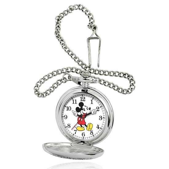 Disney Mickey Mouse Mens Silver Tone Pocket Watch 56403-3467