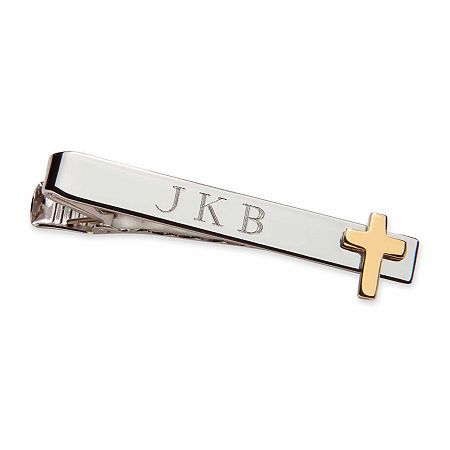 Personalized Tie Bar W/ Gold-Tone Cross, One Size, Gray