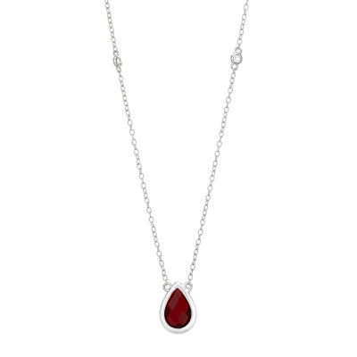 Womens Genuine Red Garnet Sterling Silver 18 Inch Pendant Necklace