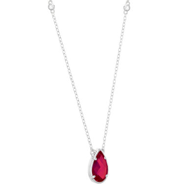 Womens Genuine Red Garnet Sterling Silver 18 Inch Pendant Necklace