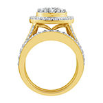 Womens 3 CT. T.W. Genuine White Diamond 10K Gold Round Side Stone Halo Bridal Set