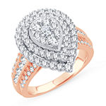 Womens 1 1/2 CT. T.W. Genuine White Diamond 10K Rose Gold Pear Halo Engagement Ring