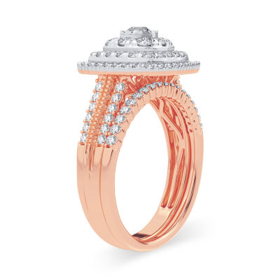 Signature By Modern Bride Womens 1 CT. T.W. Natural White Diamond 10K Rose Gold Cushion Engagement Ring