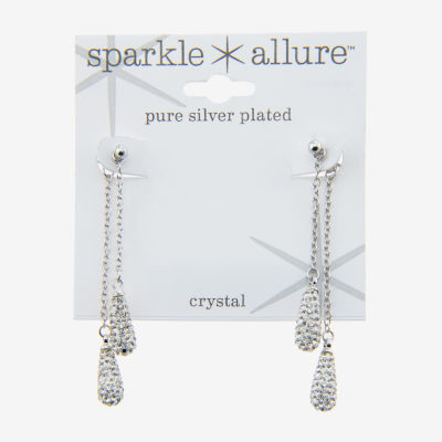 Sparkle Allure Womens Crystal Pure Silver Over Brass Pear Drop Earrings
