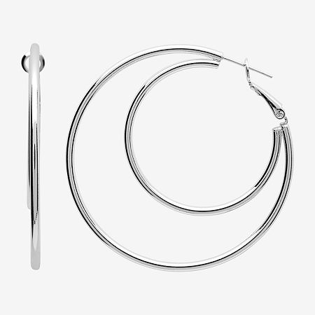 Silver Reflections Pure Silver Over Brass Hoop Earrings In Transparent