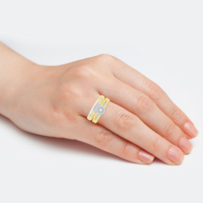 Unisex Adult 1/3 CT. T.W. Mined White Diamond 10K Gold Round Halo Side Stone Ring Sets