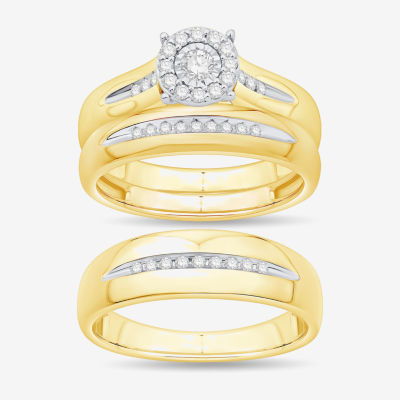 Unisex Adult 1/3 CT. T.W. Natural White Diamond 10K Gold Round Halo Side Stone Ring Sets