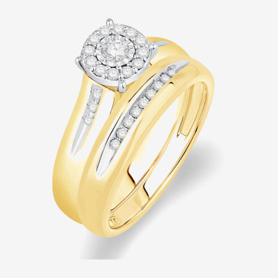 Unisex Adult 1/3 CT. T.W. Natural White Diamond 10K Gold Round Halo Side Stone Ring Sets