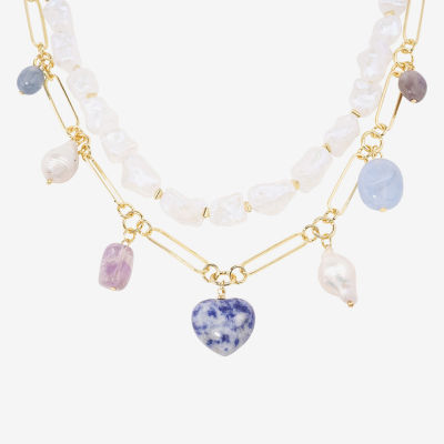 Bijoux Bar Multi Color Stone Gold Tone Strand Necklace