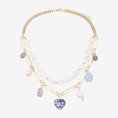 Bijoux Bar Multi Color Stone Gold Tone Strand Necklace
